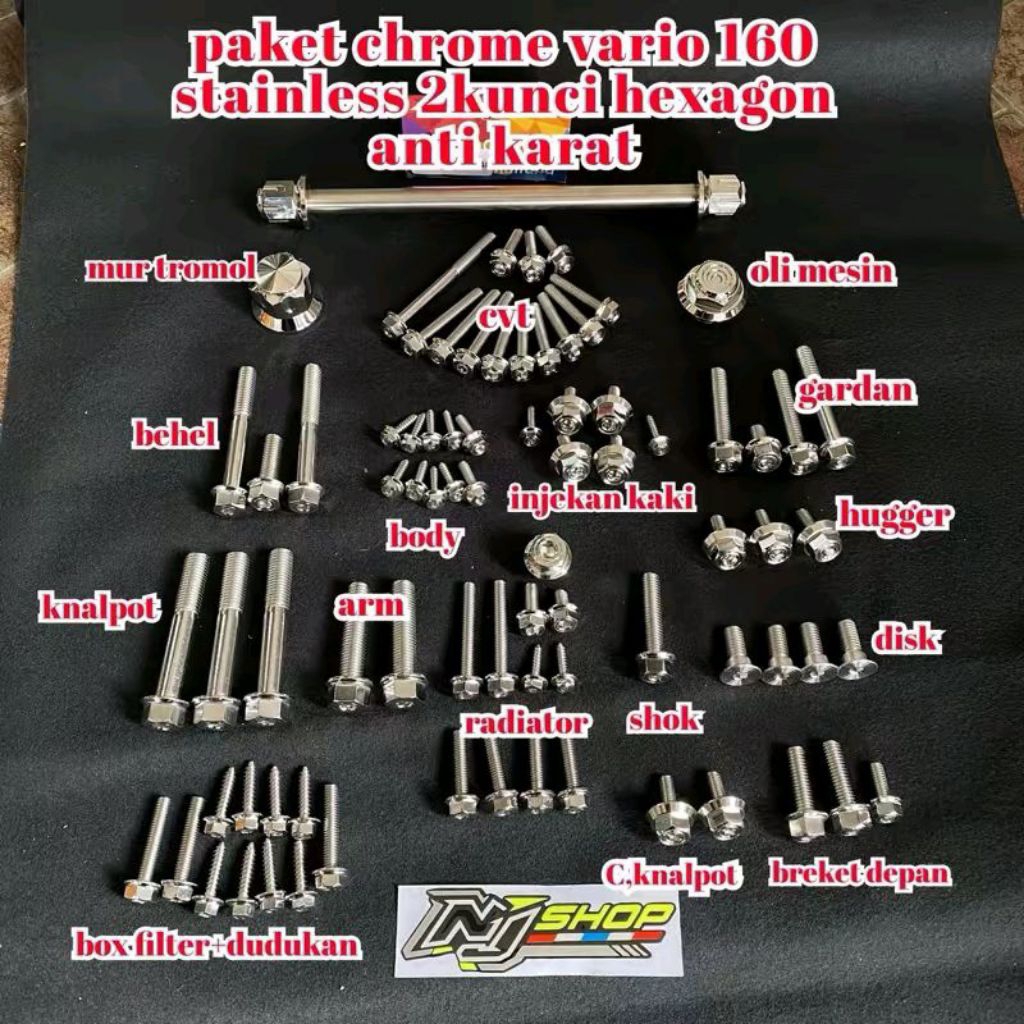 Paket Baut Fullset Stainless 2 Kunci Hexagon – Vario 160